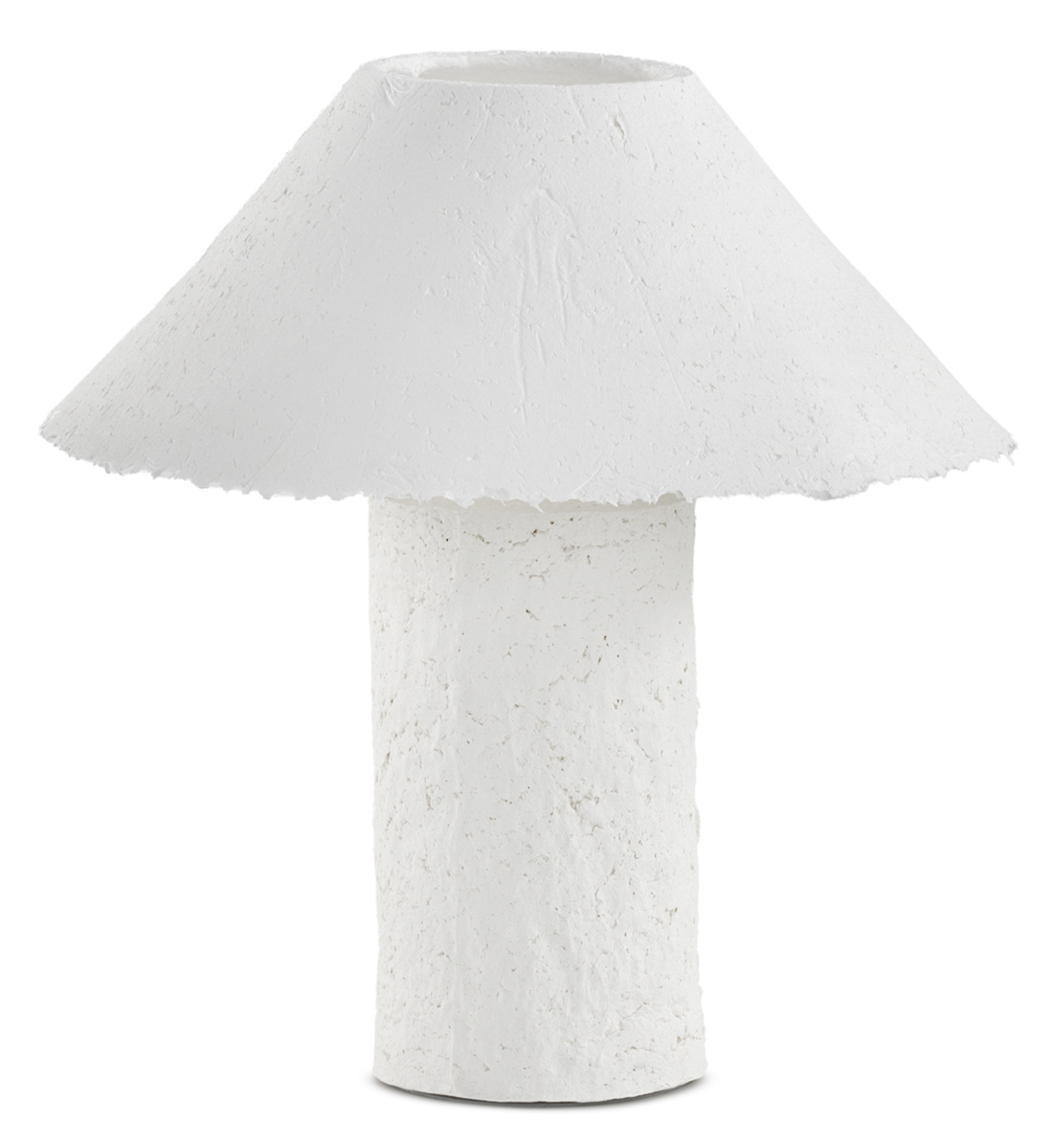 Abajur de mesa artesanal em papel machê branco com base e cúpul, 45x45x46cm
