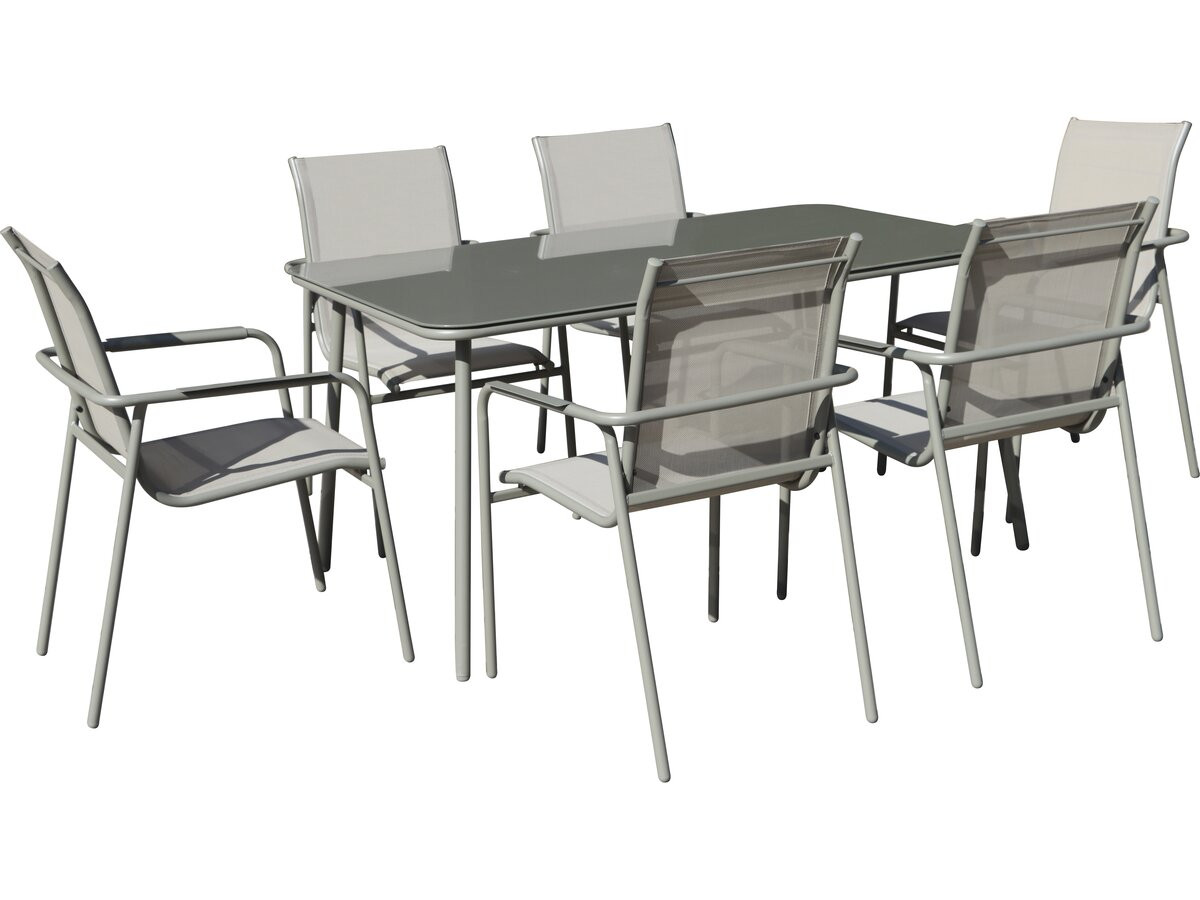 Conjunto de jardim para refeições em metal <<malaga>> - 6 lugares - cinzent
