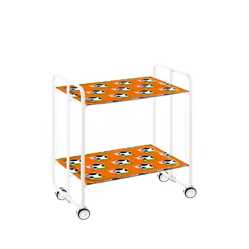 Carrinho de serviço dobrável bauhaus, armação de metal branco, 2 bandejas