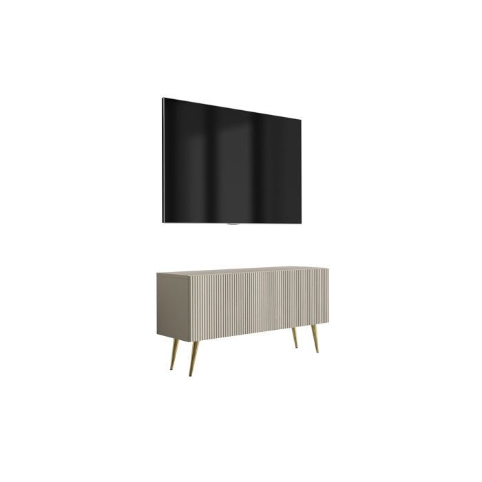 Móvel para tv com pés - frente estriada - caxemira - metal - 100x32x52 cm