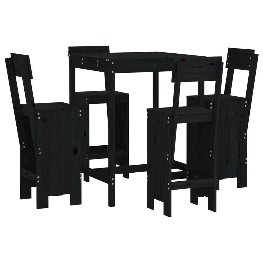 vidaXL set de mesa y taburetes altos jardín 5 piezas madera pino negro