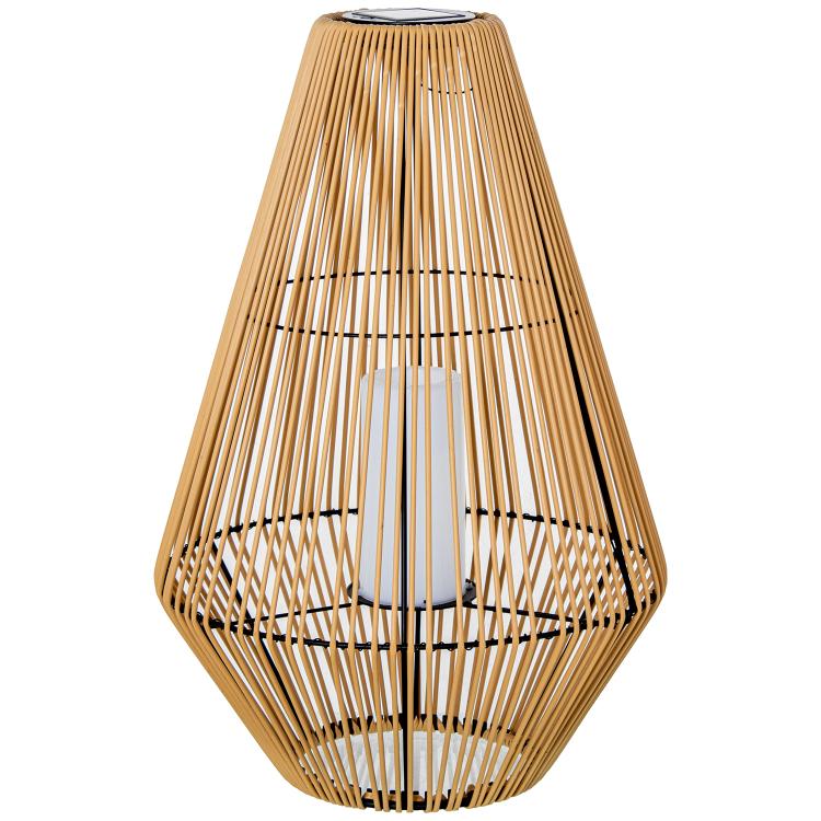 Luminária solar de 69 cm com base de ferro, pp e pe com vela de LED.