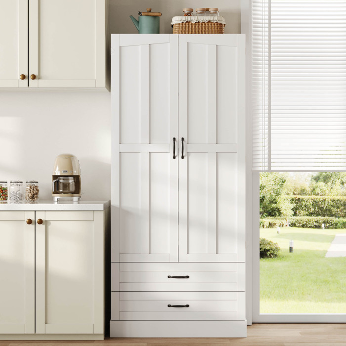 Armário alto branco com 3 prateleiras deslizantes 2 gavetas 180x80x37,5cm