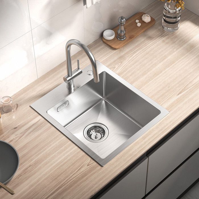 Lavatório de cozinha aço inox escovado 40×45cm, misturadora de cozinha extr