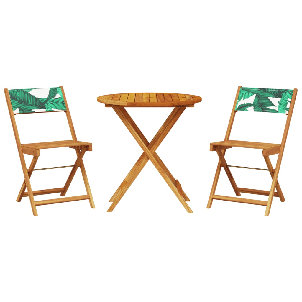 vidaXL juego de bistro de 3 piezas tela madera maciza estampado hojas