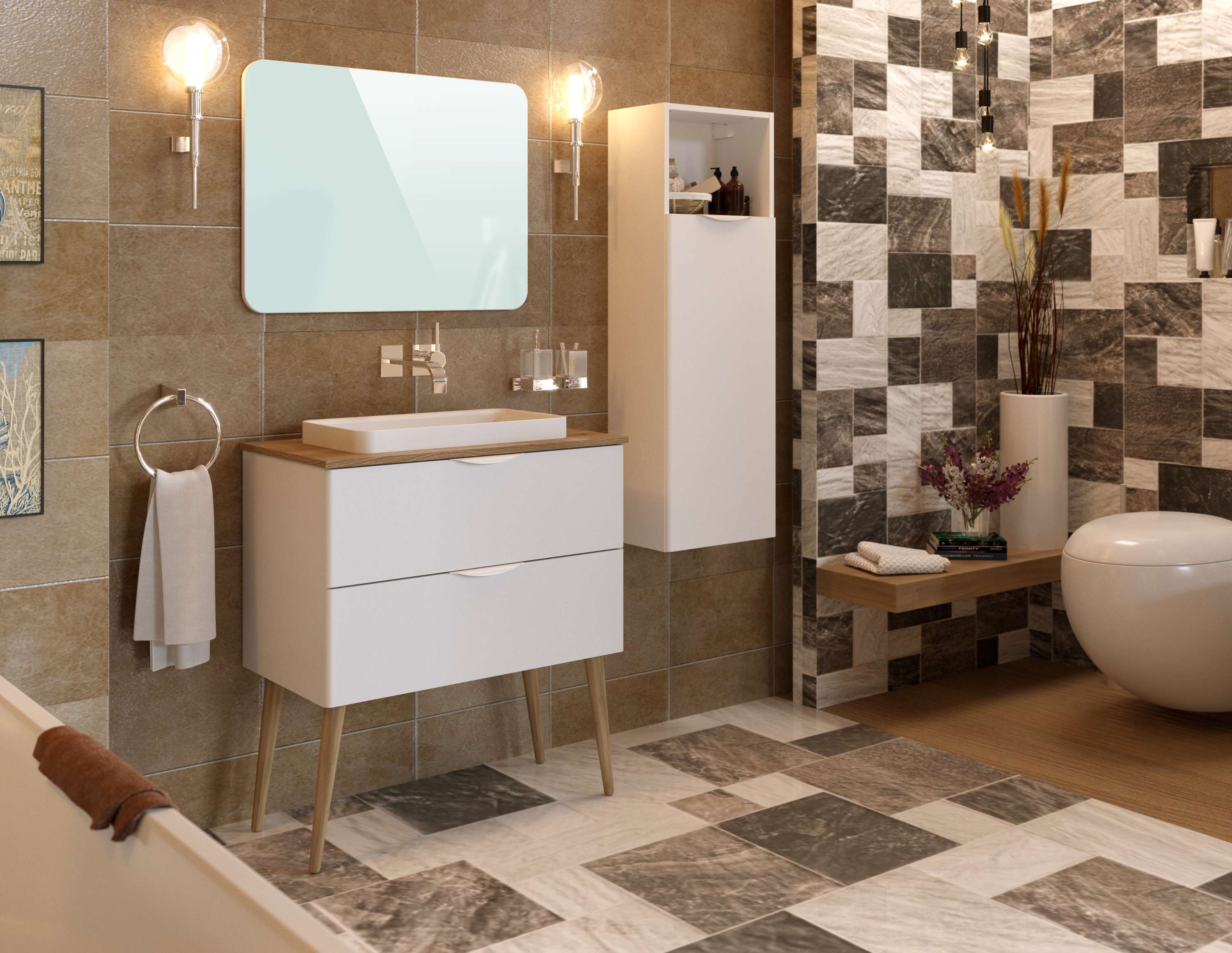 Coluna da casa de banho niki 1 porta 120x40x26,5 cm branco t-bath