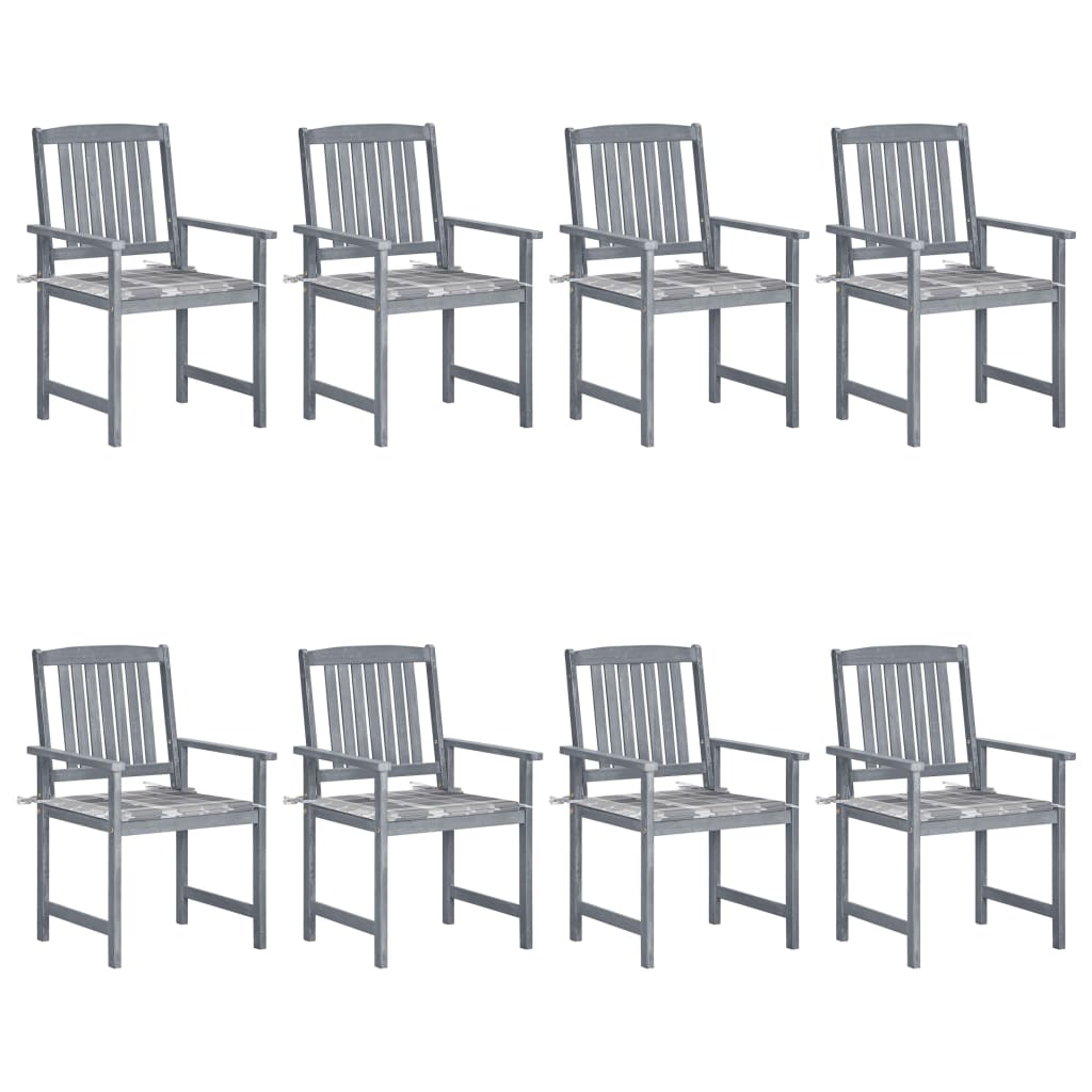 Cadeiras de jardim c/ almofadões 8 pcs acácia maciça cinzento