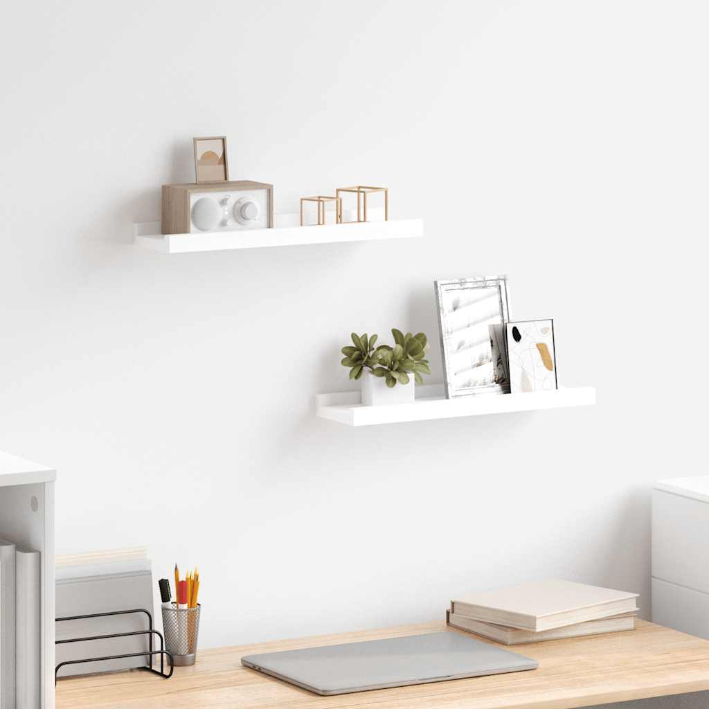 Unidade de prateleiras com rebordo 2 pcs 40x9x3 cm mdf branco