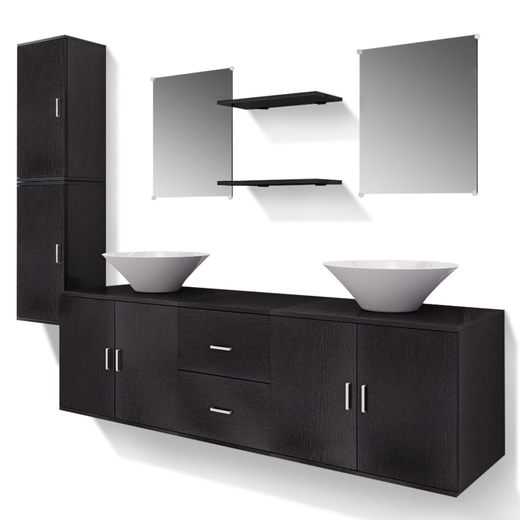 Móveis casa de banho 9 pçs e conjunto de bacia, preto