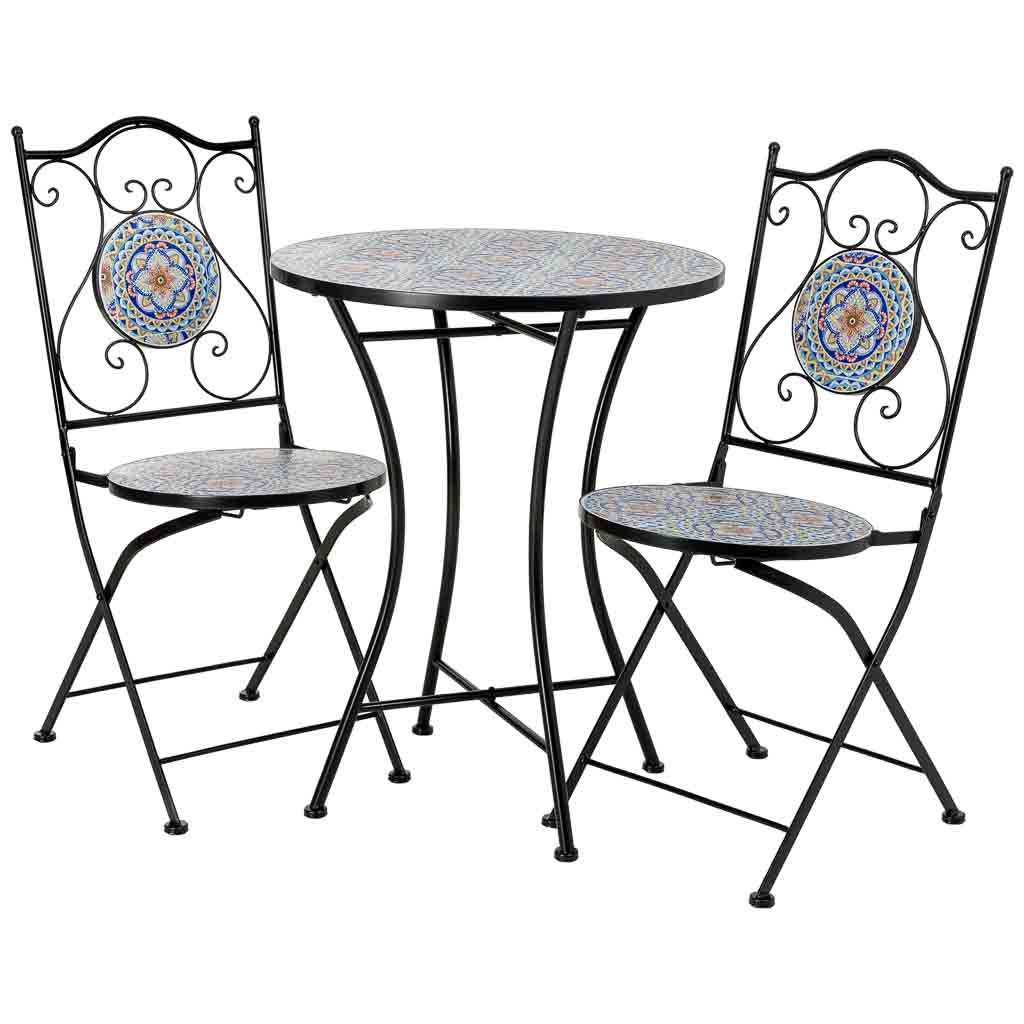 Conjunto de mesa e 2 cadeiras em mosaico e ferro forjado laranja, mesa