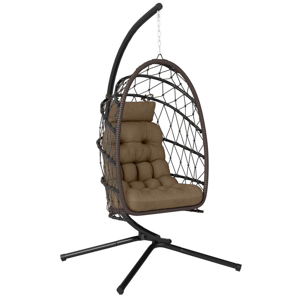 Cadeira suspensa rattan vime pe, aço e poliéster color marrón