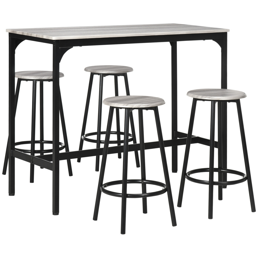 Conjunto mesa alta com 4 bancos em mdf cinzento estilo industrial