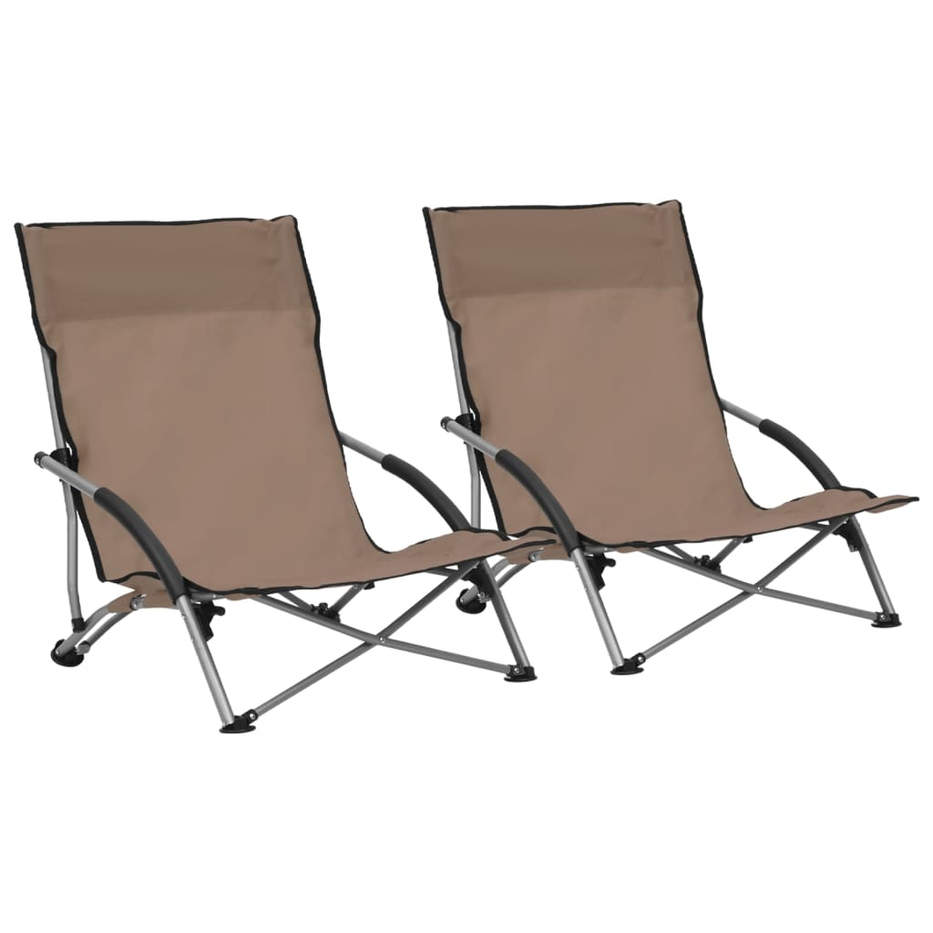 Cadeiras de praia dobráveis 2 pcs tecido cinzento-acastanhado