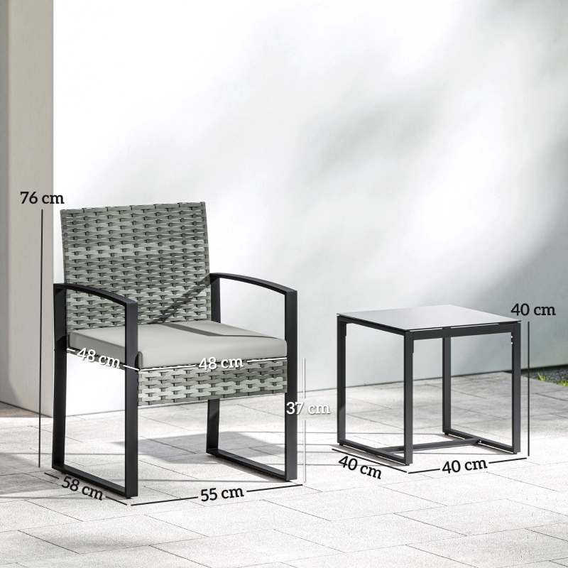 Conjunto bistro exterior 2 lugares mesa vidro cinza claro aço