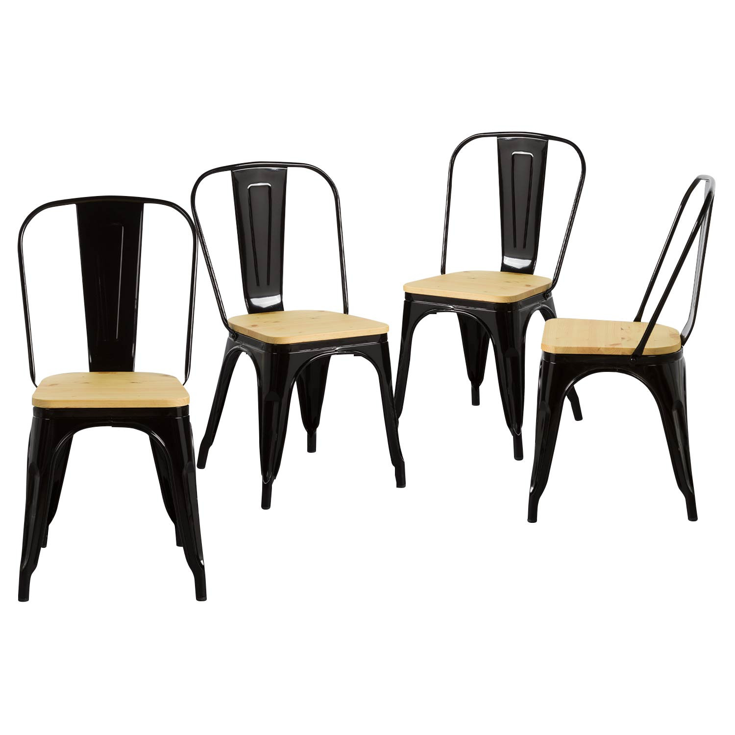 Pack 4 cadeiras industriais com assento de madeira 44x43x84cm Thinia Home