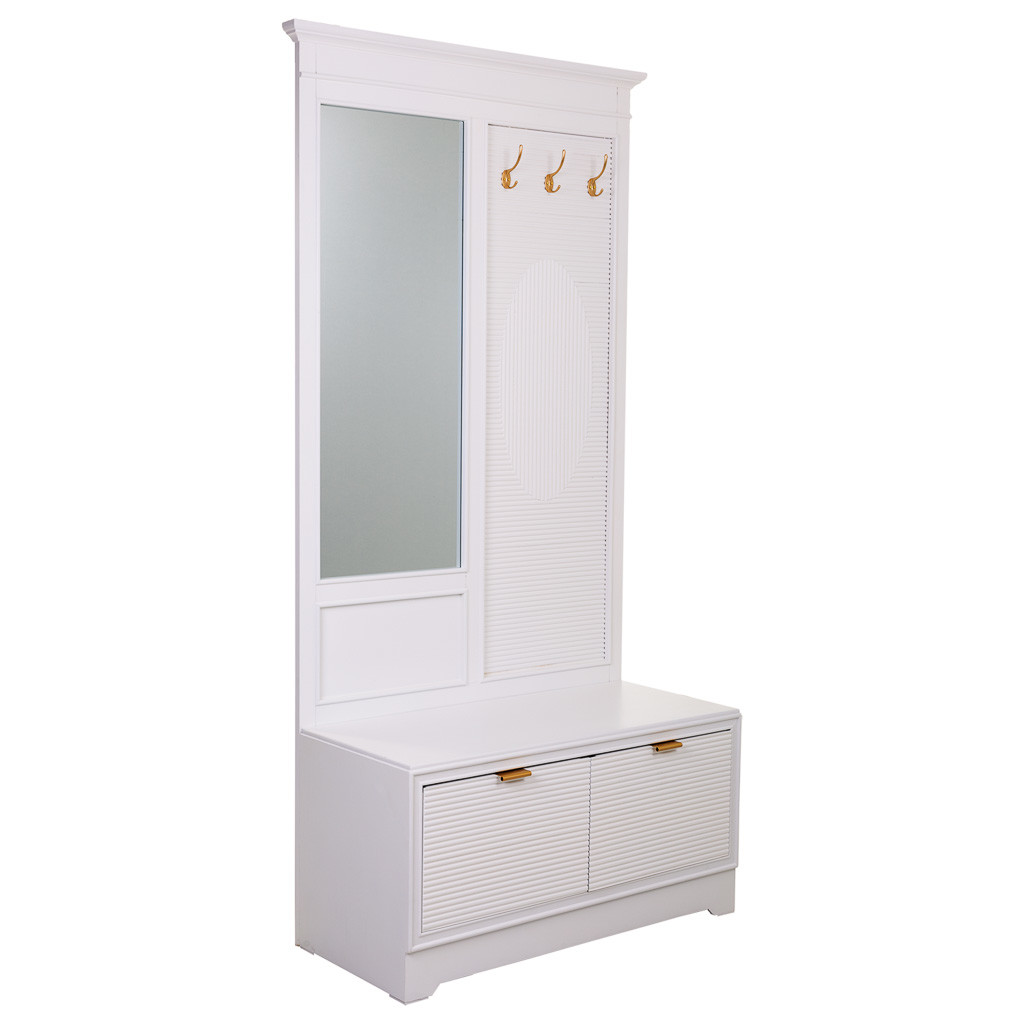 Hall de madeira com espelho branco 95x7x190 - 90x41x47