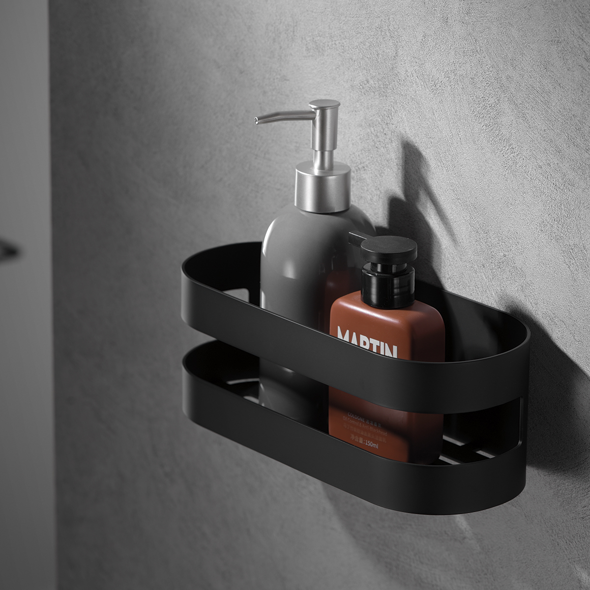 Portasapone em aço inox e latão preto fosco para parede design frontal