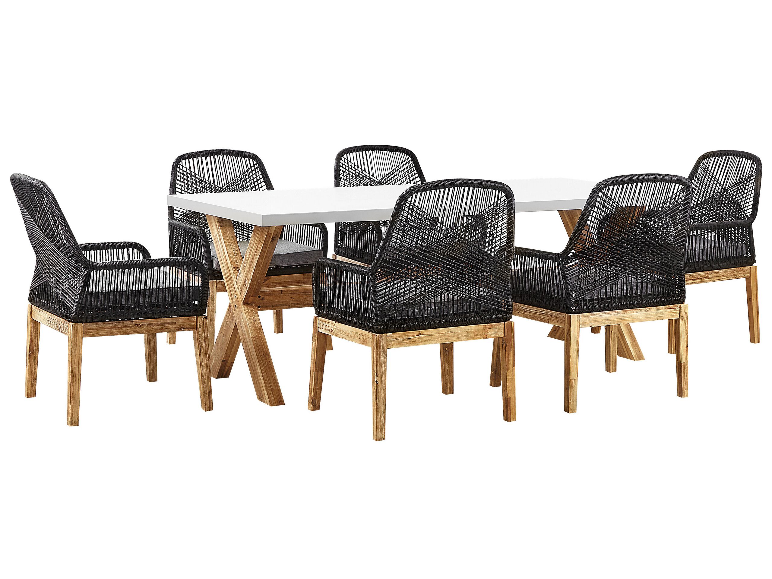 Conjunto de refeição de jardim 6 lugares olbia com almofadas preto