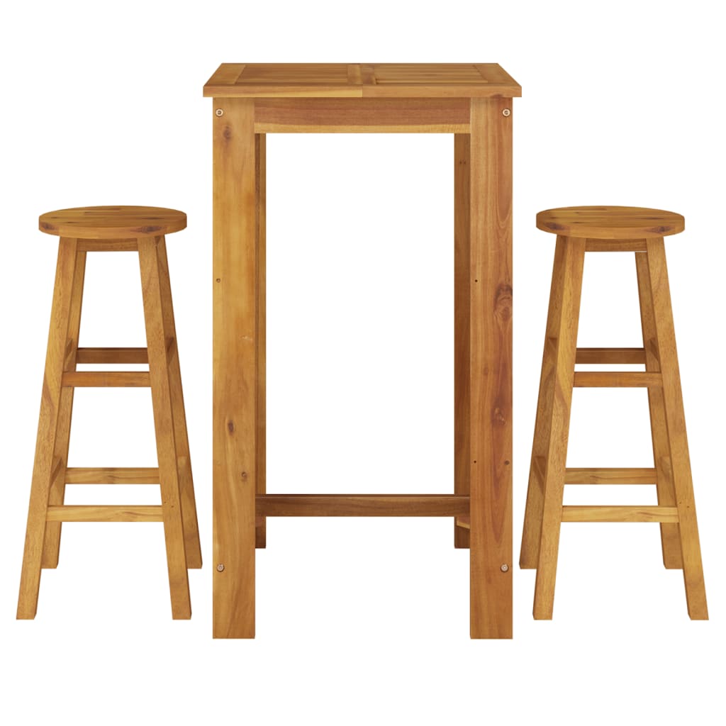 vidaXL mesa y taburetes altos de jardín 3 pzas madera maciza acacia