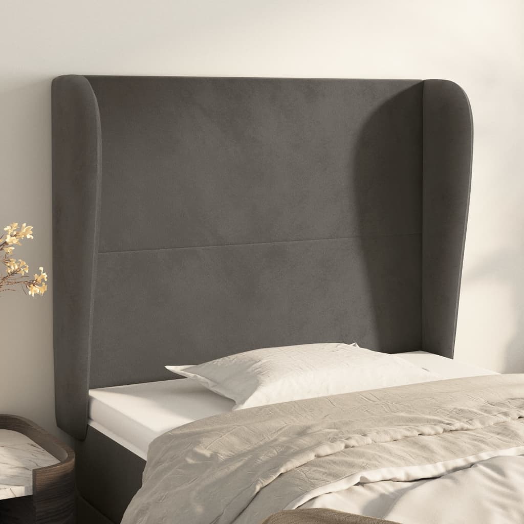 Cabeceira cama c/ abas veludo 93x23x118/128 cm cinzento-escuro ptob5891