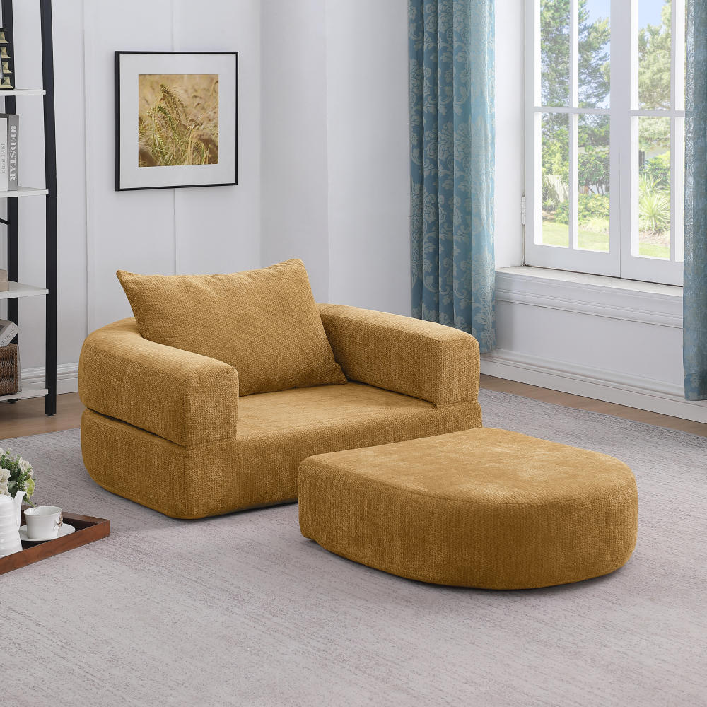 Sofá dobrável modular em chenille bege - assento compacto reversível