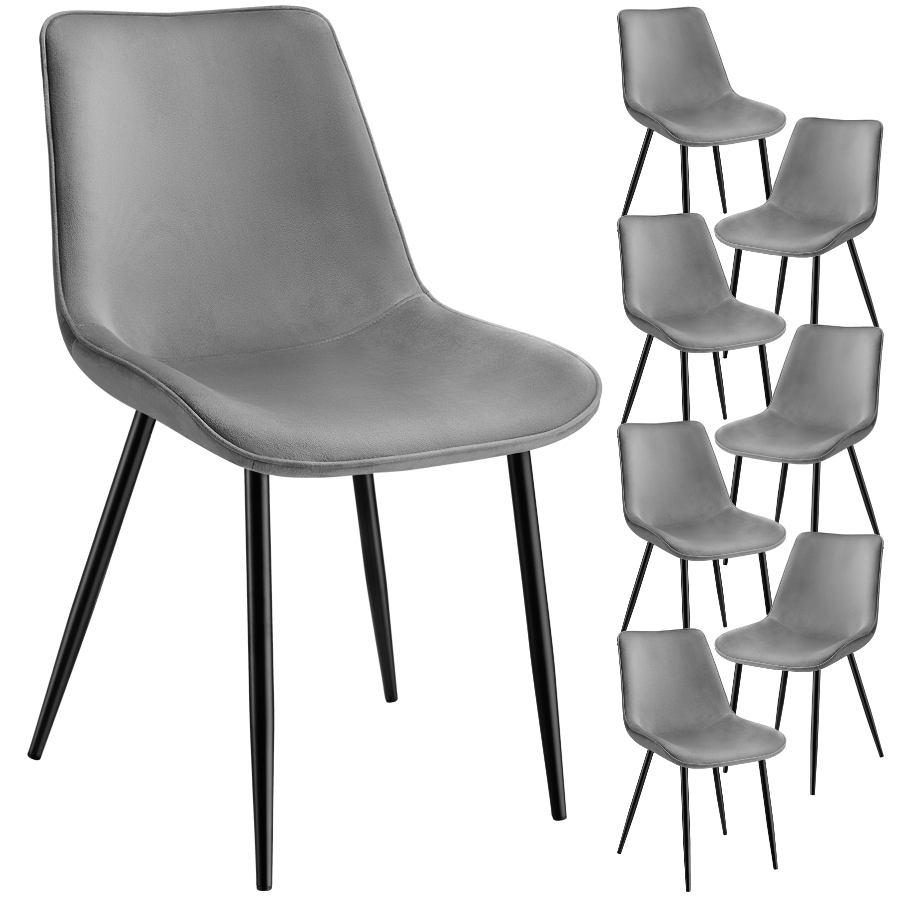 8 cadeiras de sala de jantar aterciopeladas 48 x 59 x 82,5 cm cinzento