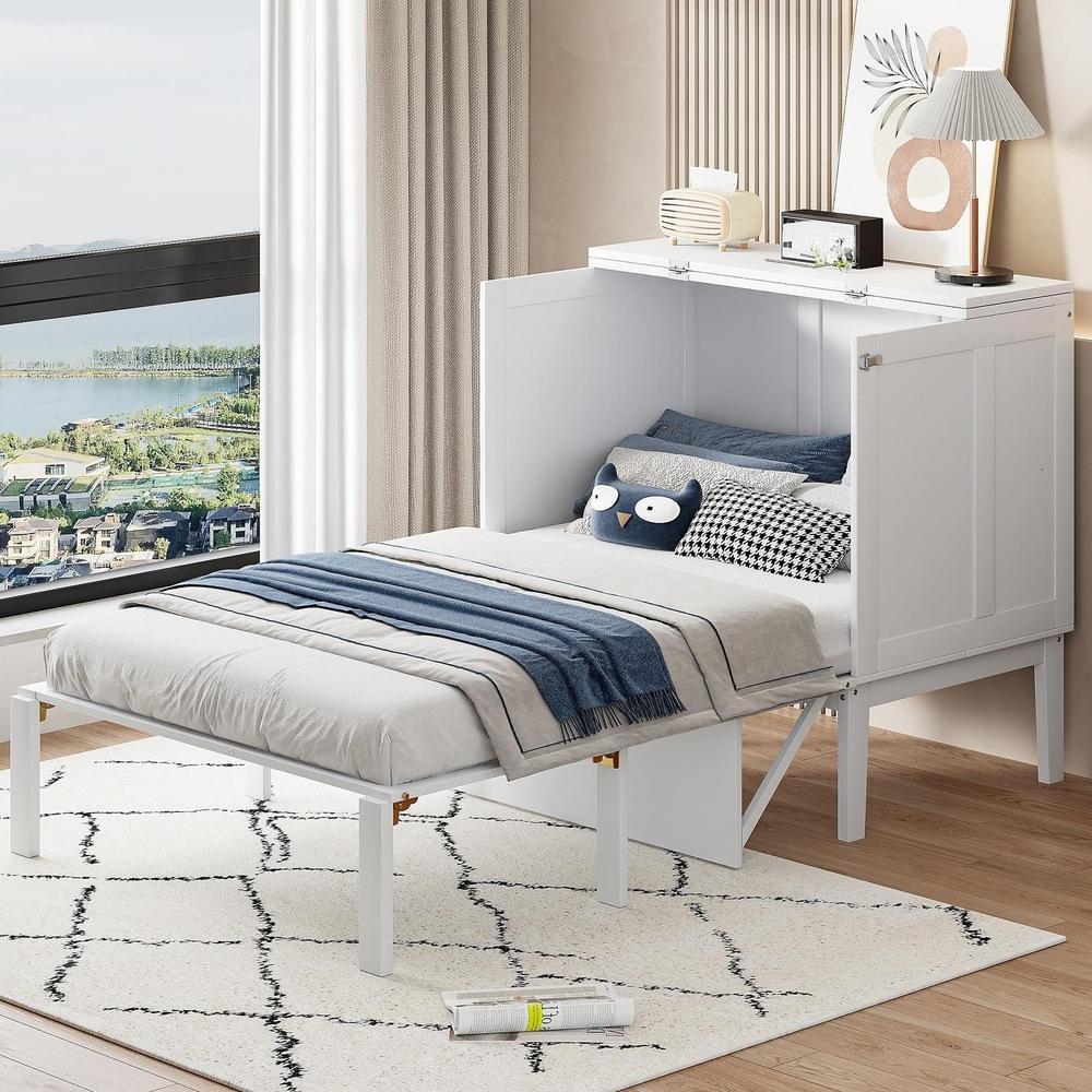 Cama de parede 90x200cm convertível com arrumação sob cama branca