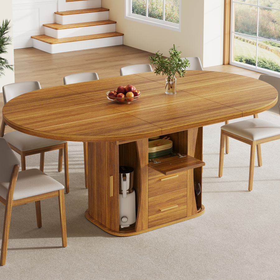 Mesa de comedor extensible redonda a ovalada mdf nogal 77x118x118cm
