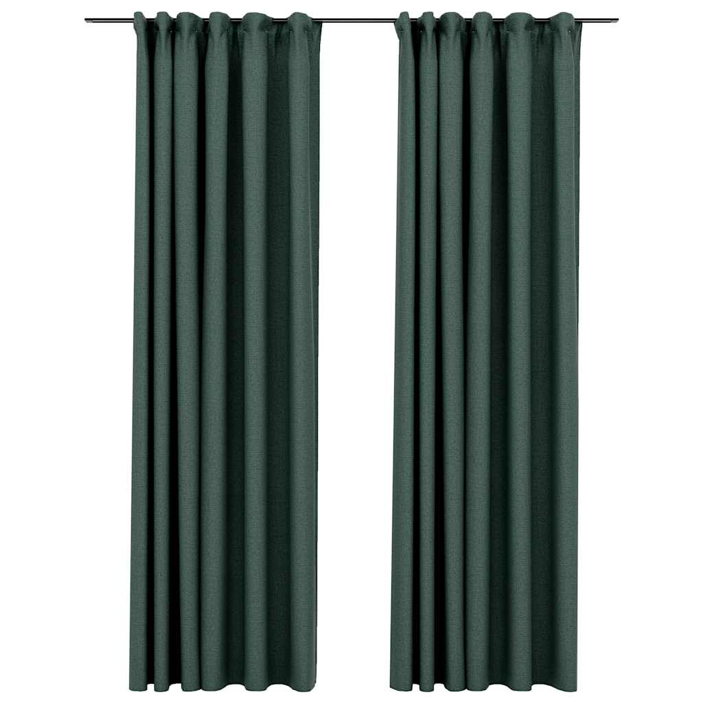 Cortinas opacas aspeto linho c/ ganchos 2 pcs 140x245 cm verde