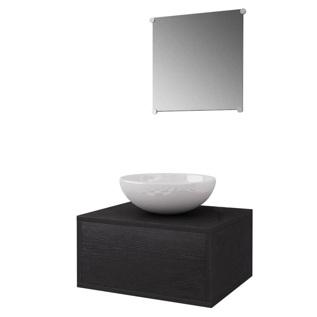 Móveis casa de banho 3 pçs e conjunto de bacia preto