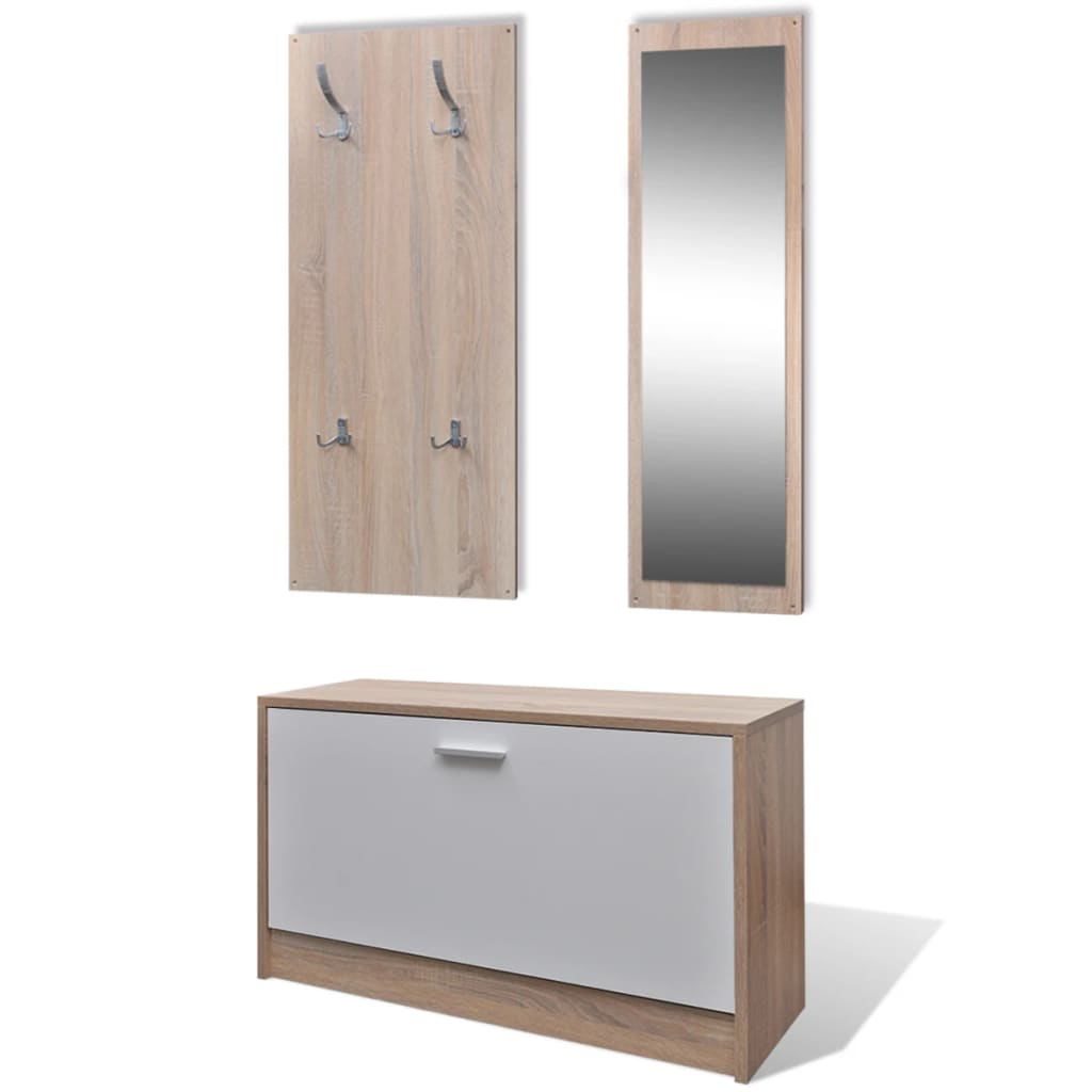 vidaXL conjunto de zapatero madera 3 en 1 color roble y blanco