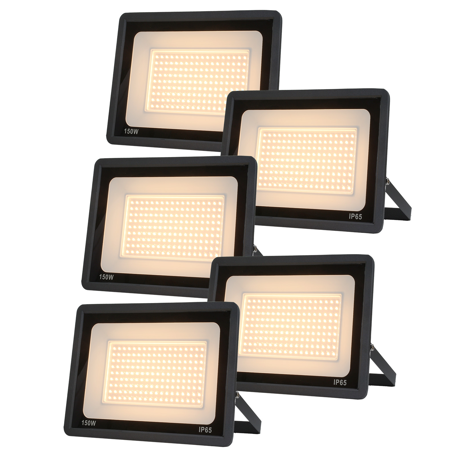 Pack de 5 projetores LED exteriores 150w, luz branca quente 3000K IP65