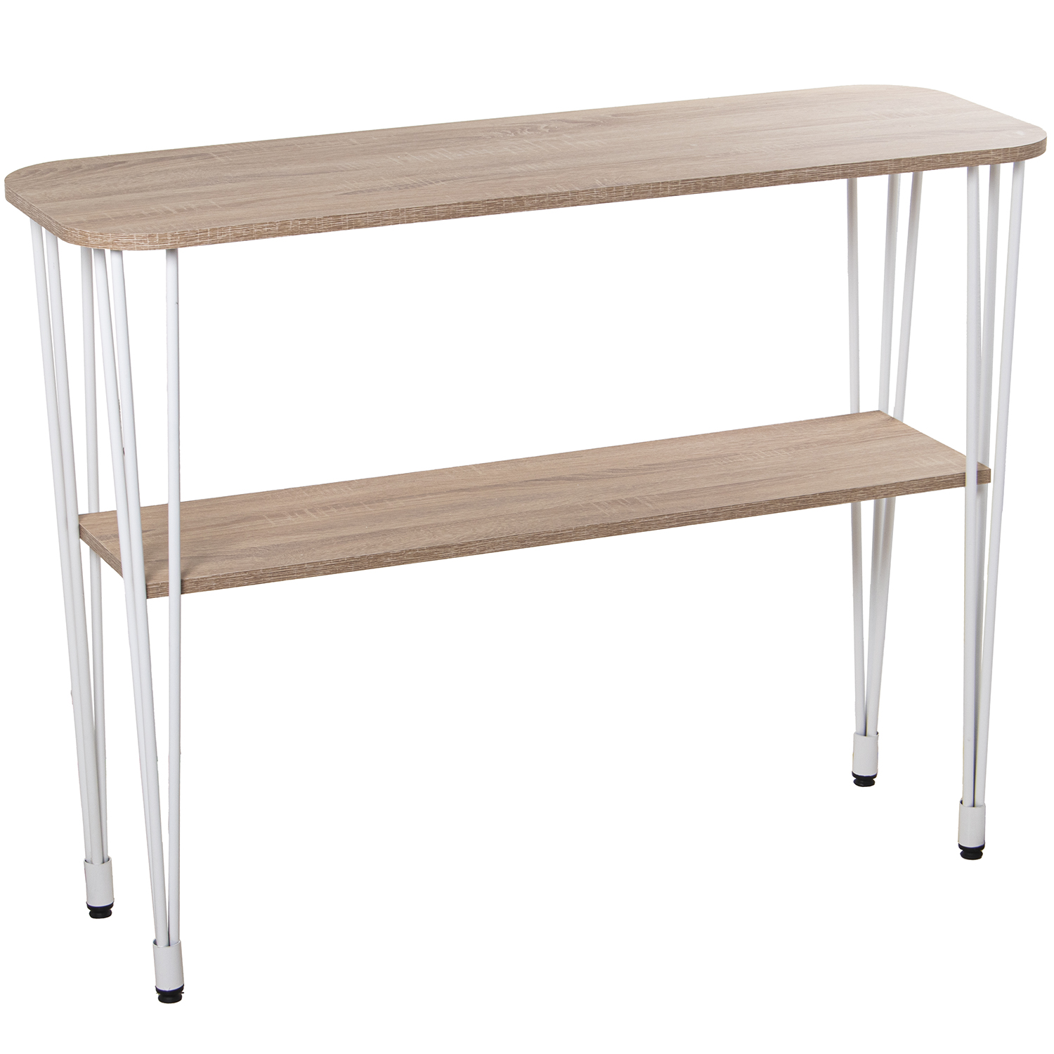 Mesa de entrada, madeira de carvalho, pés de metal branco