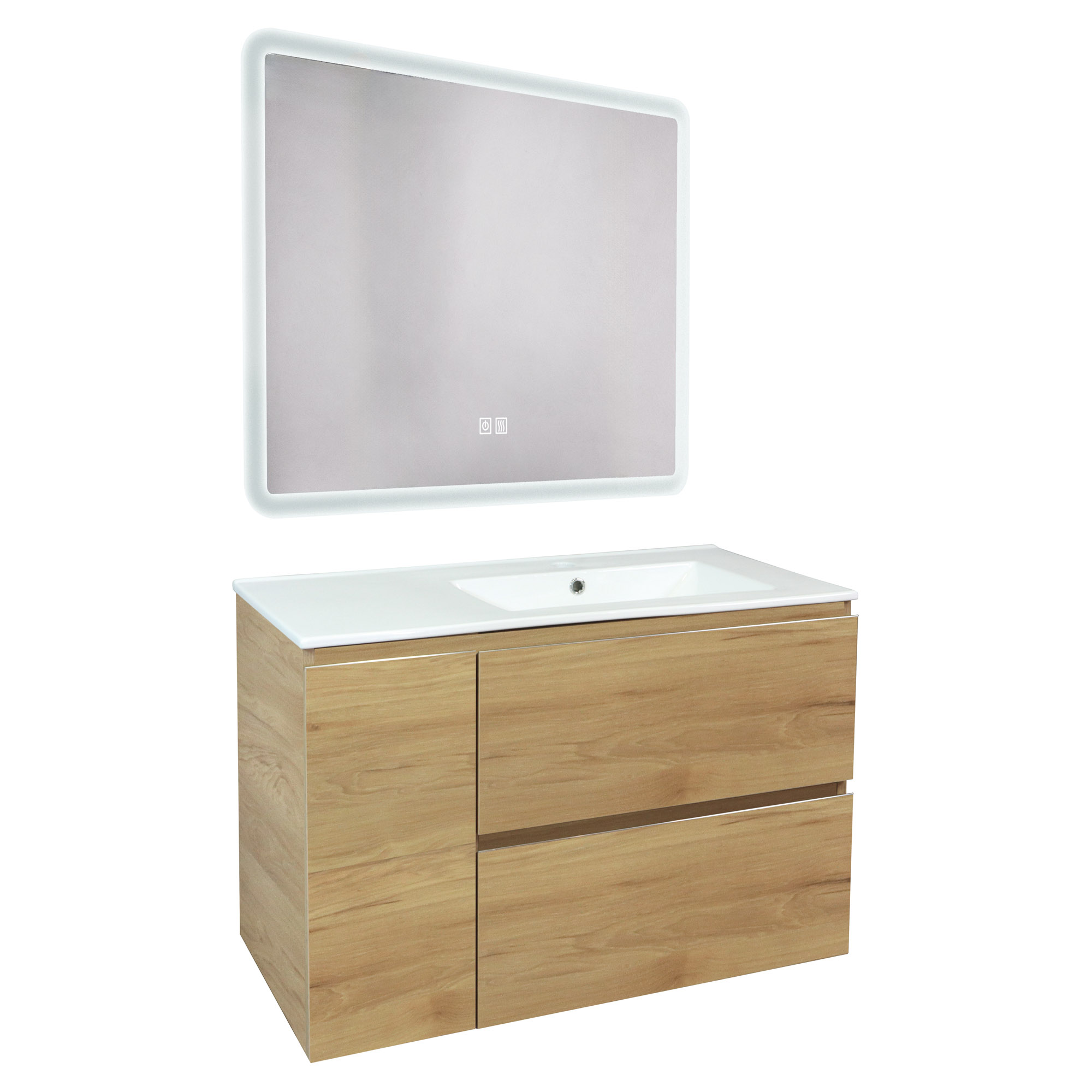 Móvel de banho trendy -90cm - madeira - 2 gavetas-1 porta - espelho athena