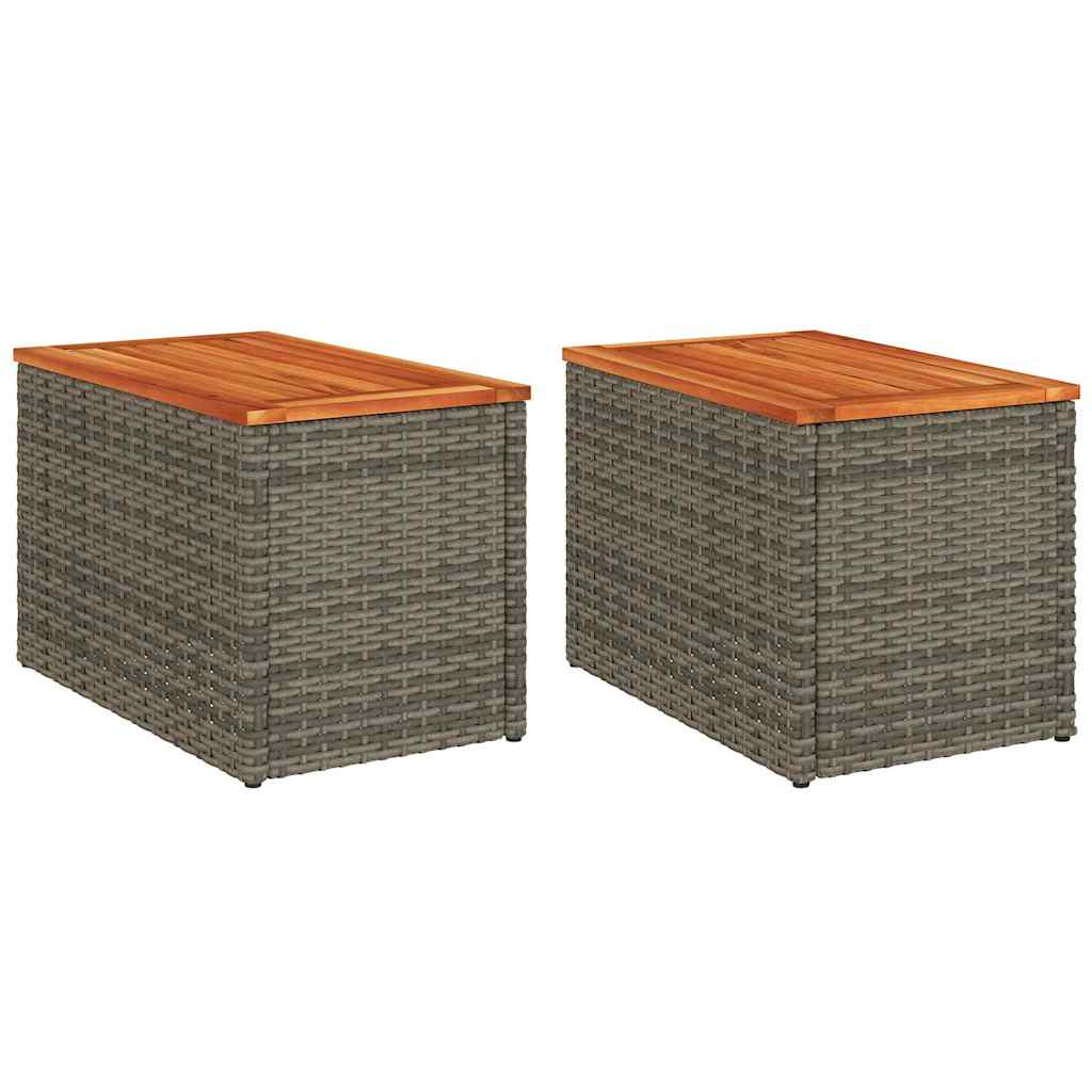 Mesas de apoio p/ jardim 2 pcs vime pe/madeira maciça cinzento