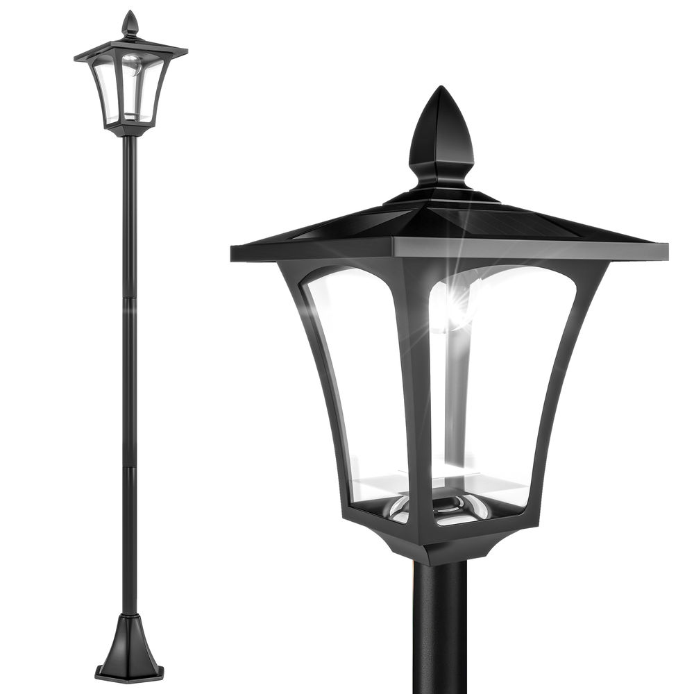 Candeeiro solar 18x18x160 cm aço inoxidável e plástico Outsunny