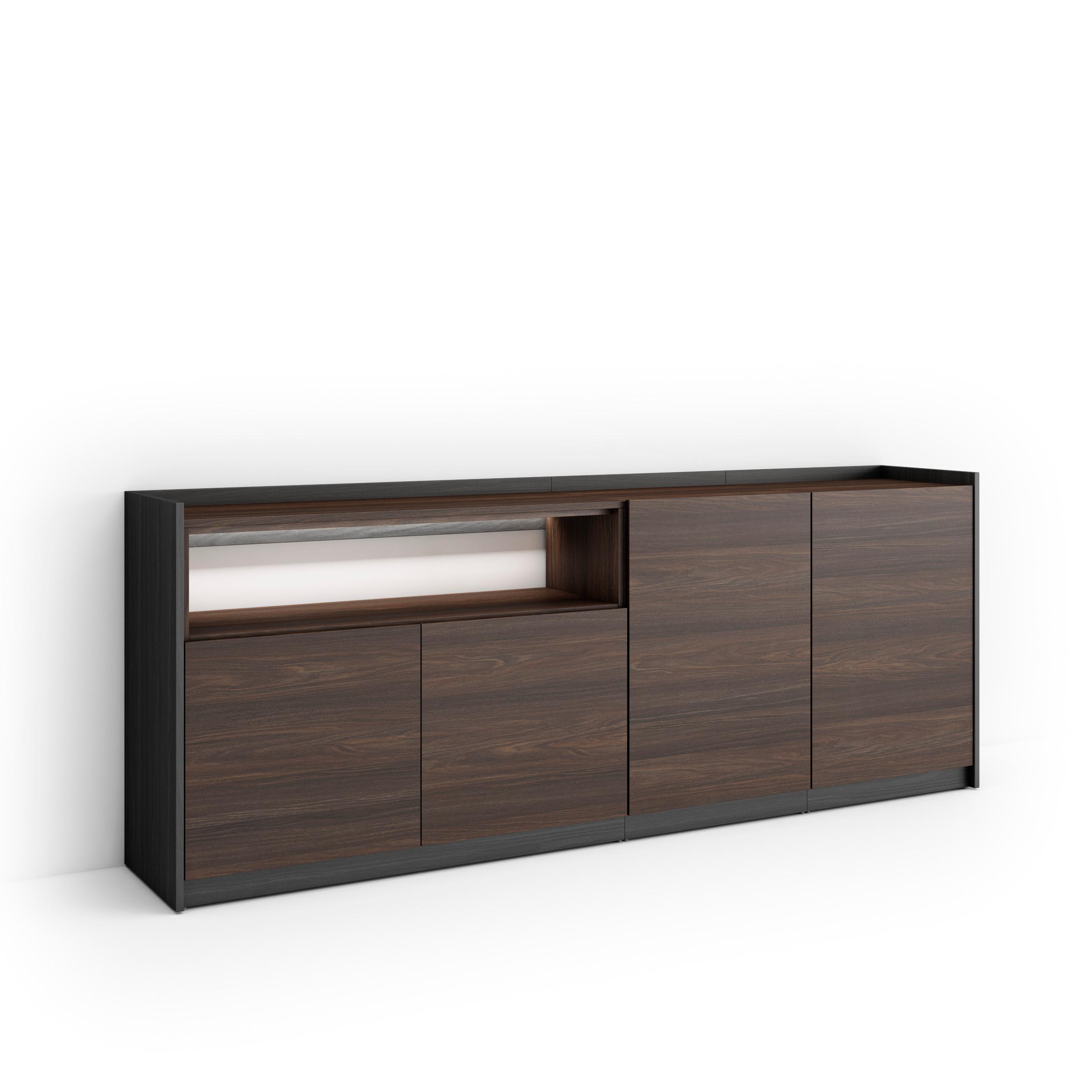 Aparador sala de jantar, 207x37x80cm, carvalho escuro e preto, LED rf4927