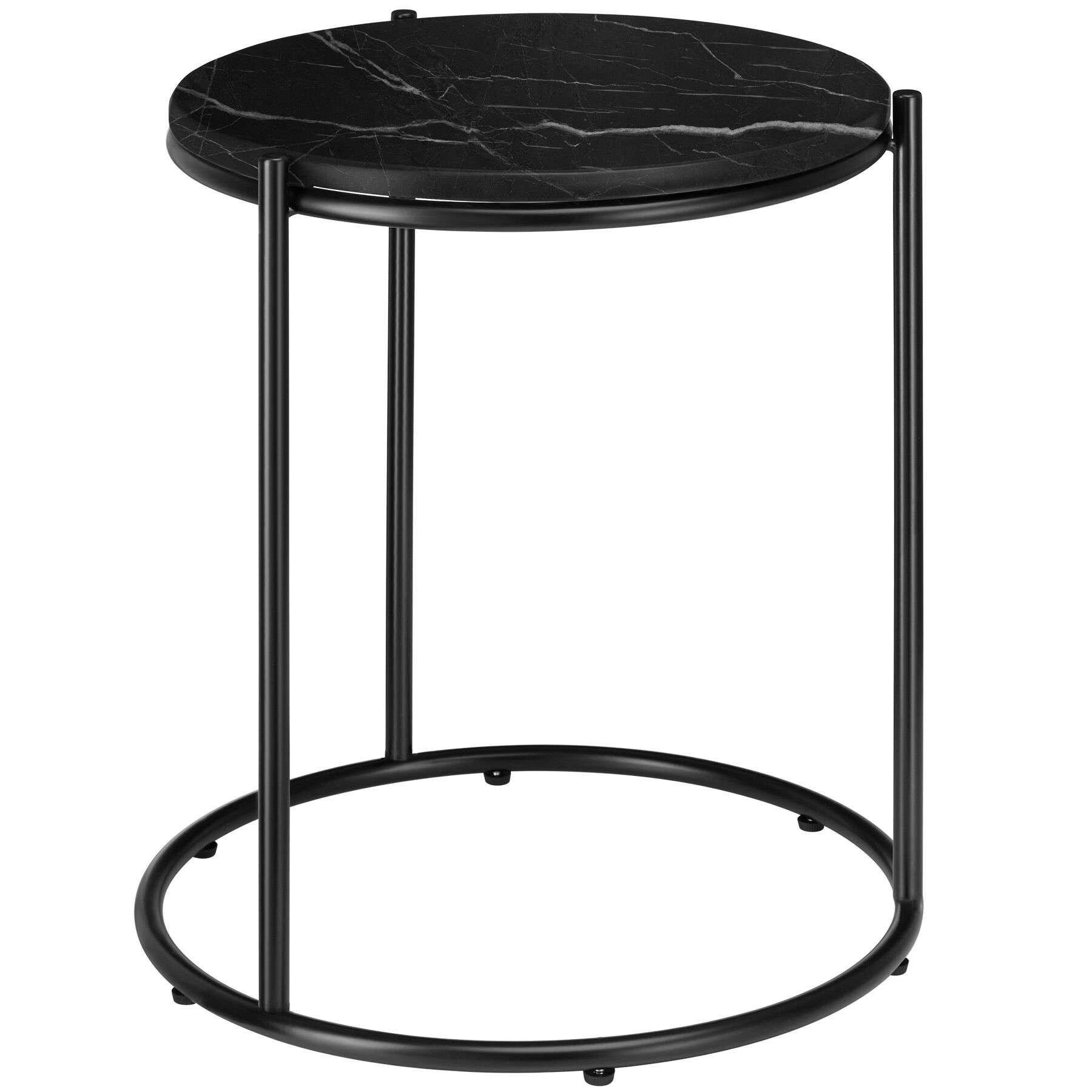 Mesa auxiliar de mármol e aço, 43x43x50,5 cm, preto/preto