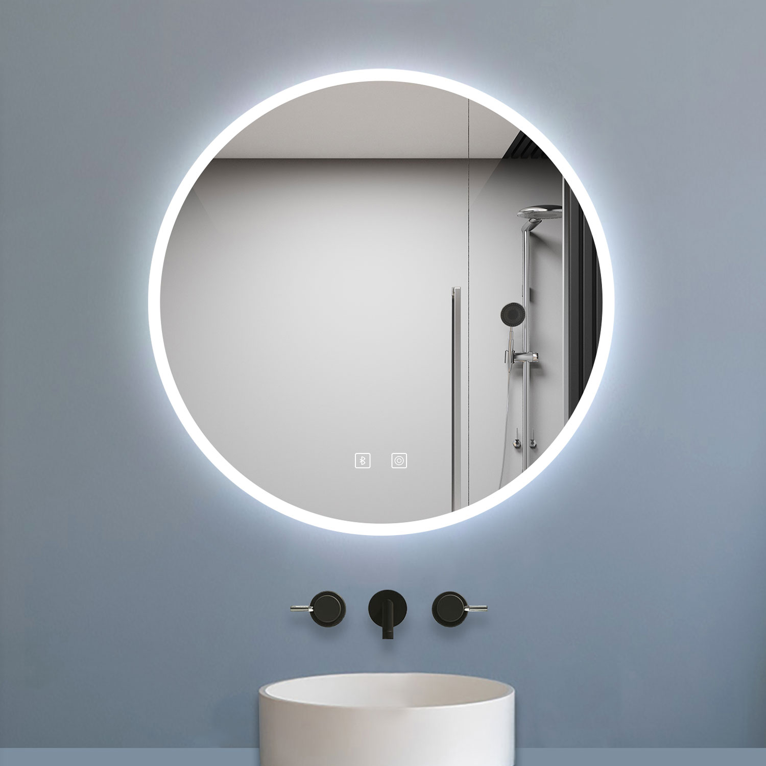 Espejo LED de baño redondo 60 x 60 cm, bluetooth, brillo regulable