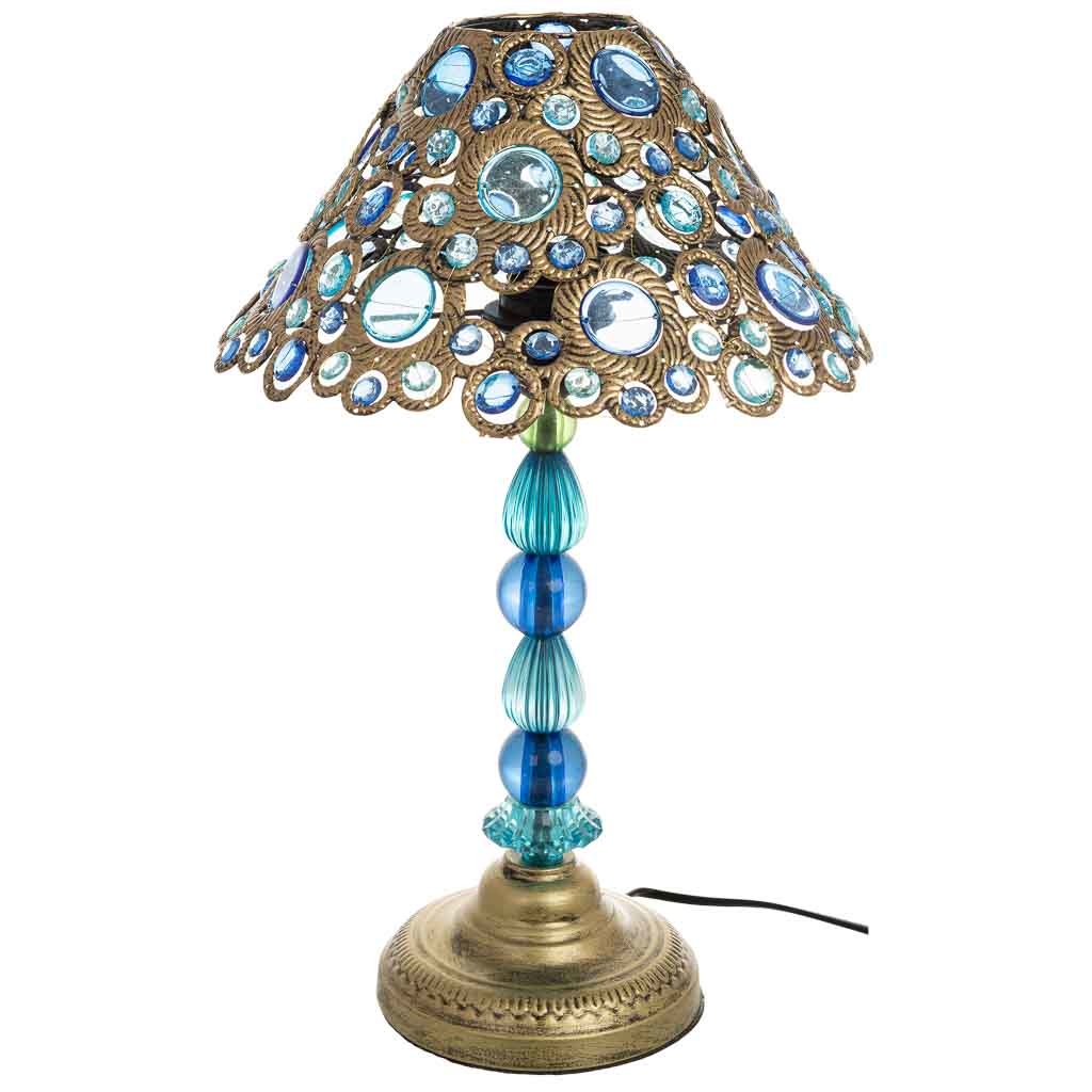 Lâmpada de metal azul com vidro acrílico colorido 30x47.5h cm