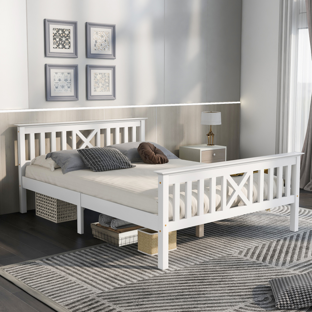 Cama de casal 140x200cm sem colchão com arrumação madeira – branco