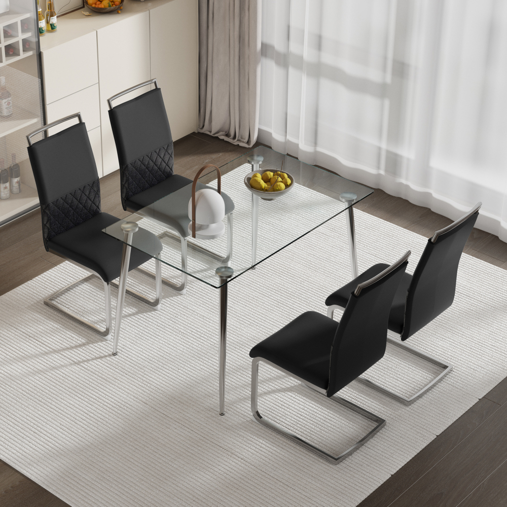 Cadeira de jantar ergonómica em metal preto com encosto em pu e linho