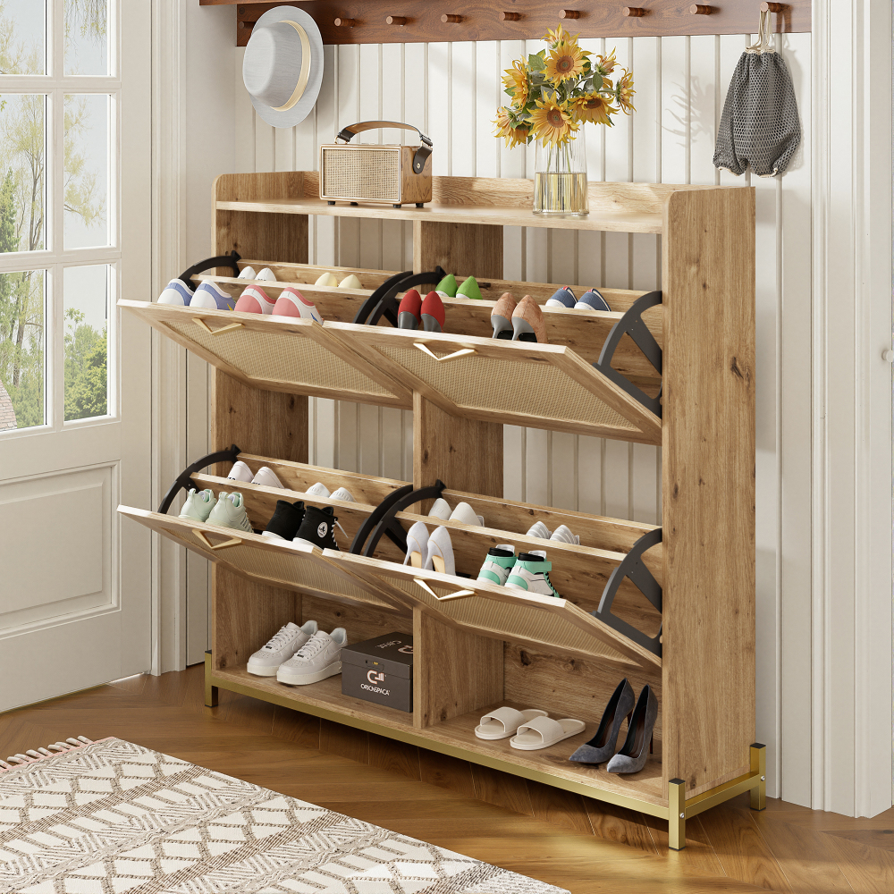 Sapateira compacta com 4 portas castanho 100x108,5x24cm
