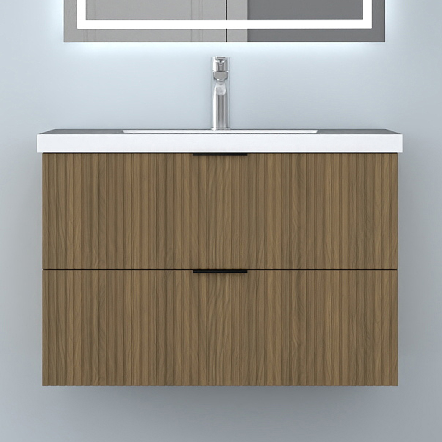 Aica mueble de baño con lavabo 790x460x520mm, 2 cajones, color marrón nogal