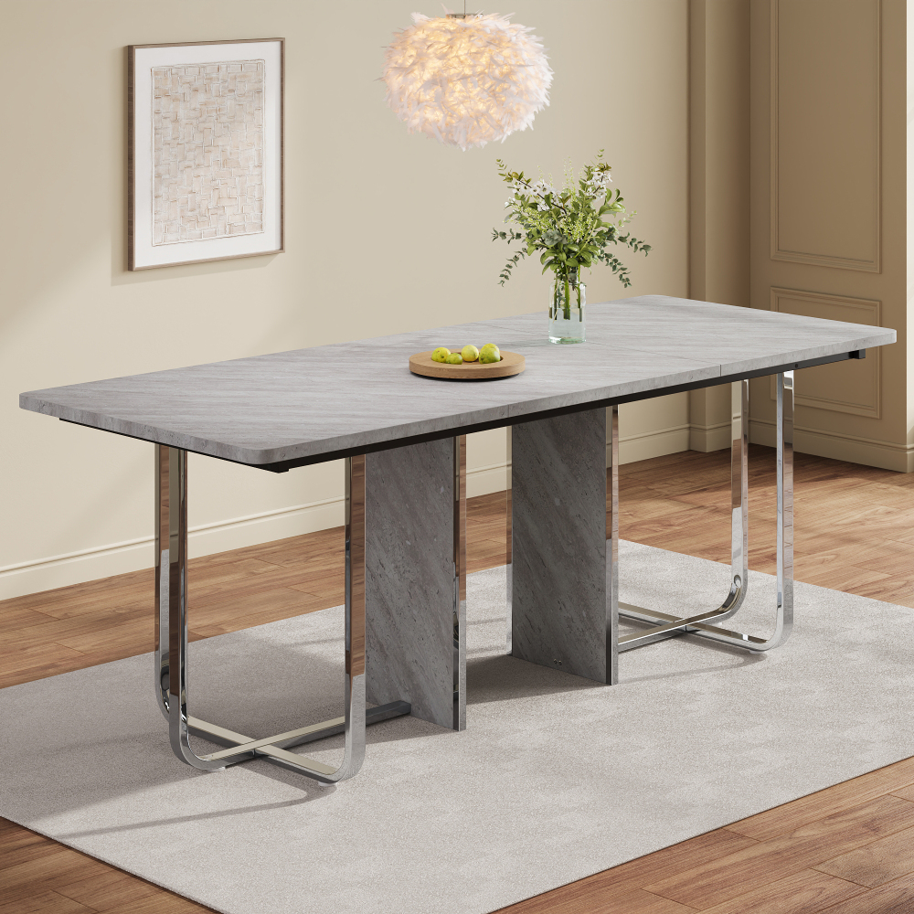 Mesa de jantar retangular para 6 a 8 pessoas mdf cinza 75x180x80cm