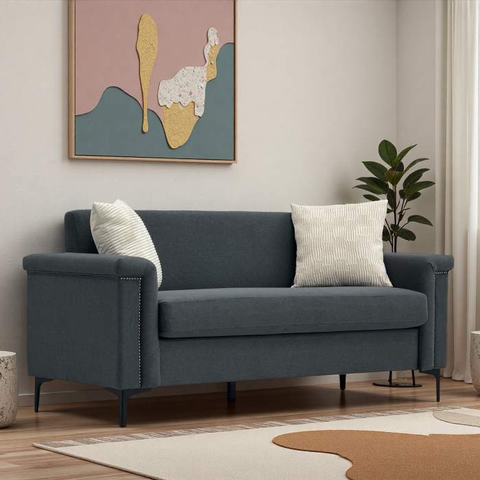 Sofá 2 lugares em tecido cinzento escuro 172 cm design nórdico