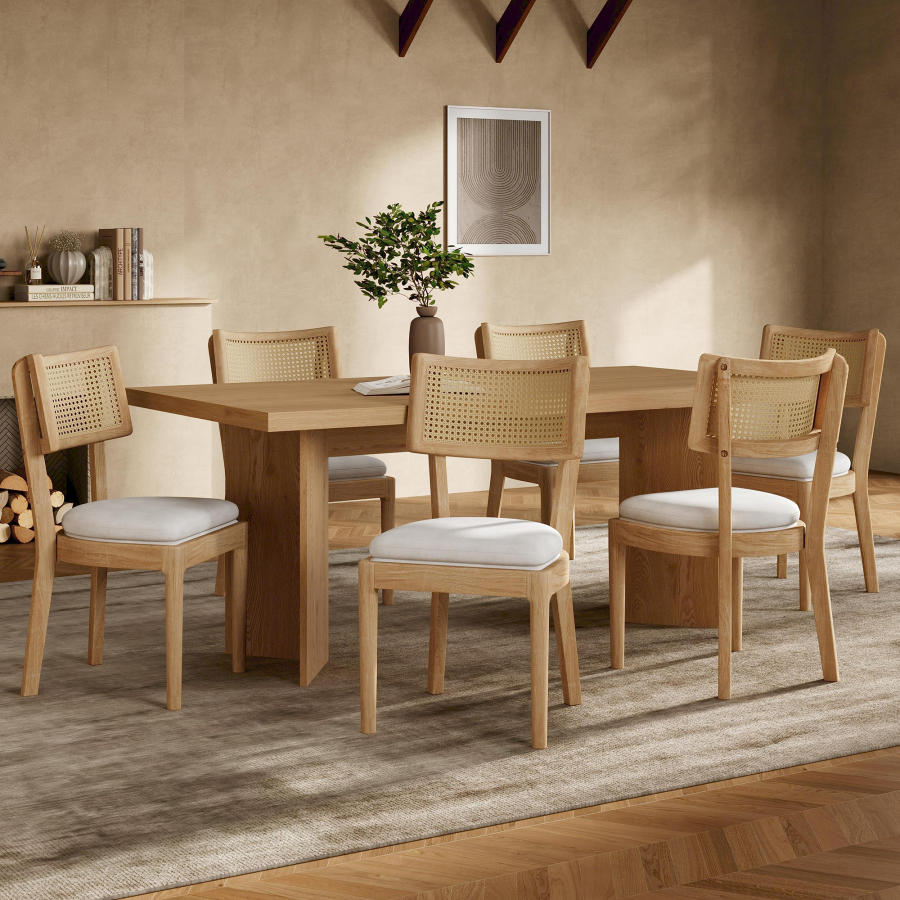 Conjunto de 6 cadeiras de jantar em madeira maciça e rattan cor madeira