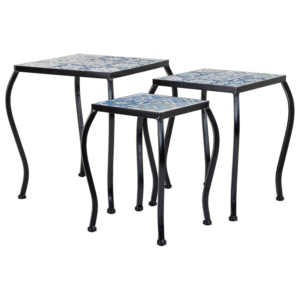 Conjunto de 3 suportes em mosaico preto e metal