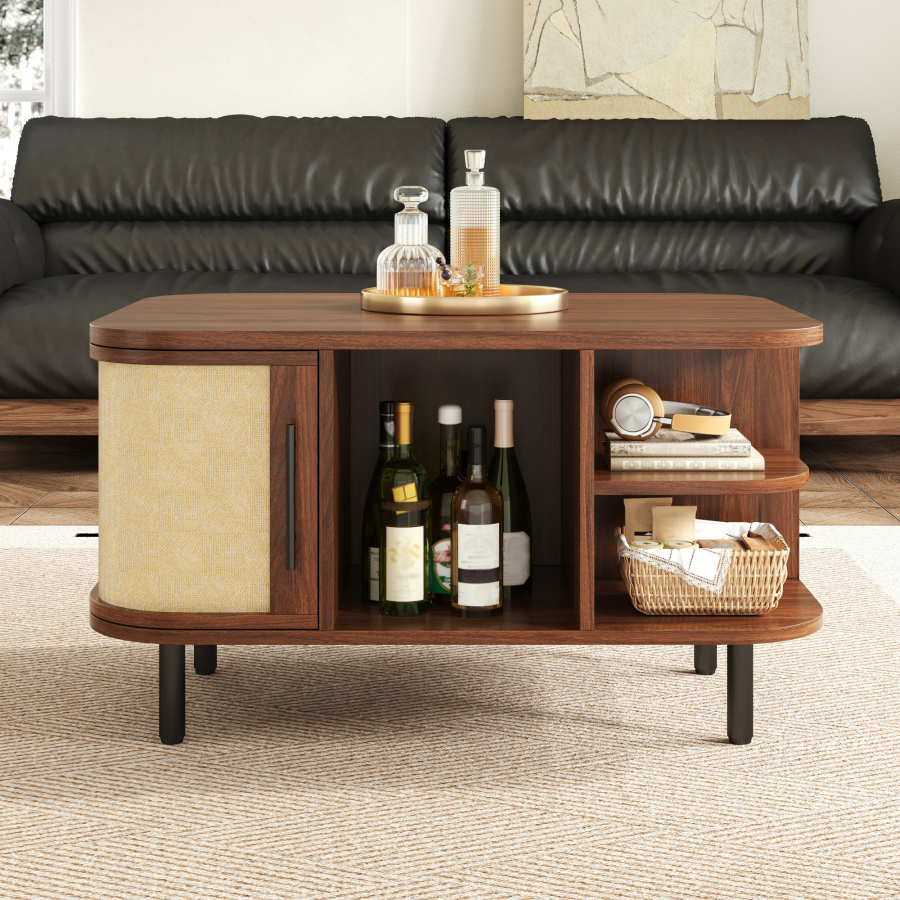 Mesa de centro curva com arrumação castanho 47x80x60cm