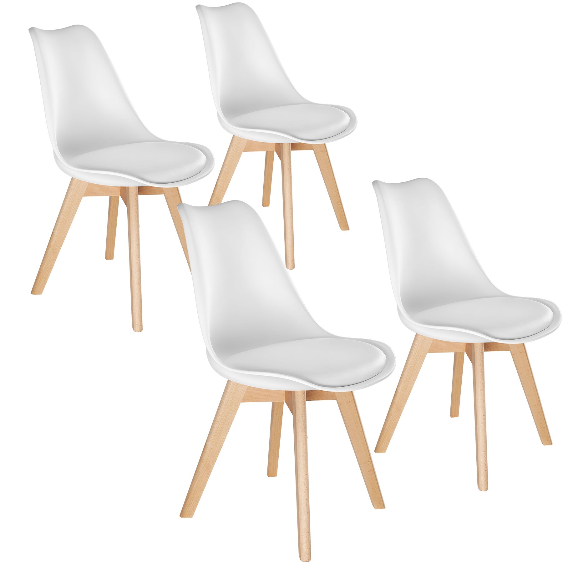 4 cadeiras de sala de jantar, acolchoado, ergonómicas e estables, branco
